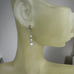 NEW Vintage Dainty 14K Gold and Genuine Pearl Dangling Earrings